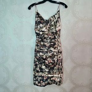 Nicole Miller ruched metallic floral dress